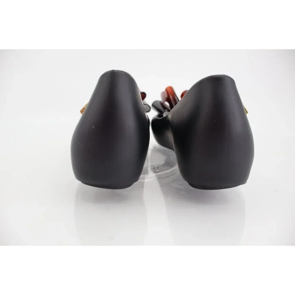 Melissa Girl Ultragirl Triple Bow Flats Matte Black Tortoiseshell Bow Size 2